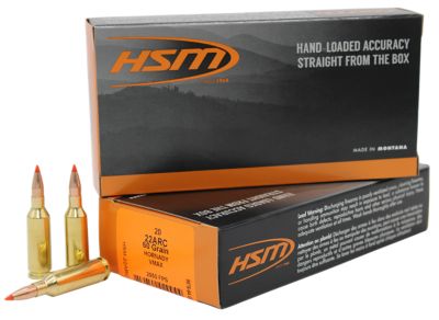HSM Varmint .22 ARC 60-Grain V-Max Rifle Ammunition, 20 Rounds