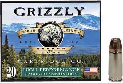 Grizzly Ammo 9mm+P 124-Grain Jacketed Hollow Point Handgun Ammunition, 20 Rounds