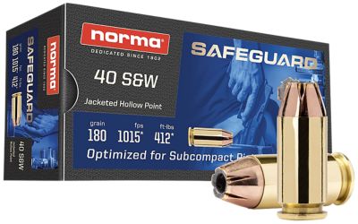 Norma Ammunition Safeguard .40 S&W 180-Grain Jacketed Hollow Point Handgun Ammunition, 50 Rounds
