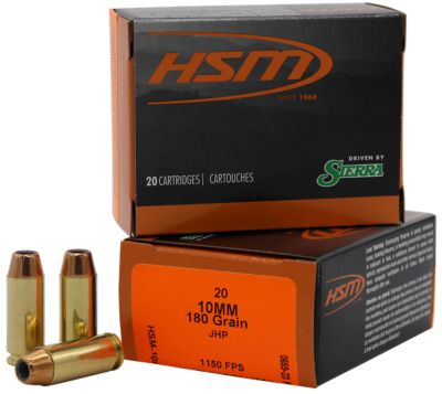 HSM Pro Pistol 10mm Auto 180-Grain Jacket Hollow Point (JHP) Handgun Ammunition, 20 Rounds