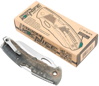 Strike Industries 3.51 in. K1 Folding Knife with Pocket Clip, Plain AUS-8A SS Blade, Smoke Textured Polymer Handle