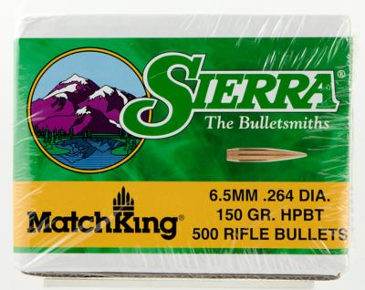 Sierra MatchKing 6.5 Creedmoor 150-Grain Hollow Point Boat Tail Reloading Rifle Bullets, 500 Rounds
