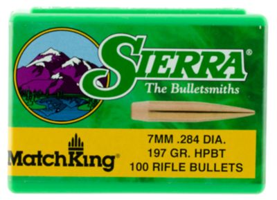 Sierra MatchKing 7mm 197-Grain Hollow Point Boat Tail Reloading Rifle Bullets, 100 Rounds