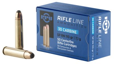 PPU Standard .30 Carbine 110-Grain Soft Point Round Nose Rifle Ammunition, 50 Rounds