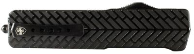 Templar Knife 3.55 in. Premium LW Large OTF Tanto Folding Knife, Part Serrated Black D2 Steel Blade, Herringbone Aluminum Handle