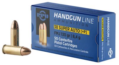 PPU .38 Super 130-Grain Full Metal Jacket Handgun Ammunition, 50 Rounds
