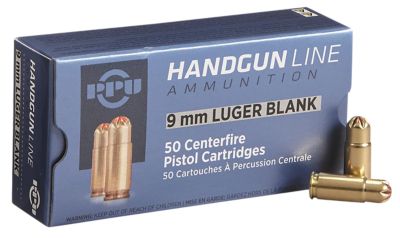 PPU 9mm Luger Blank Pistol Rounds, 50 Rounds