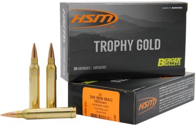 HSM Trophy Gold Extended Range .300 Win Magnum 185-Grain Berger Hunting VLD Match Rifle Ammunition, 20 Rounds