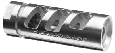 Rise Armament RA-701 Compensator for AR-Platform, 5.56x45mm NATO, 1/2 in. x 28 Thread, 2.50 in. OAL, Silver, Stainless