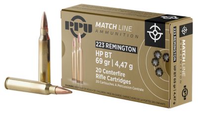 PPU Match .223 Remington 69-Grain Hollow Point Boat Tail Rifle Ammunition, 20 Rounds