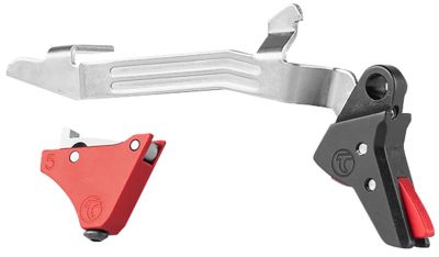 Timney Triggers Alpha Competition Straight Trigger for Glock Gen5/Glock 44, 9mm Luger/40 S&W/22 LR, Red, Nickel/Aluminum