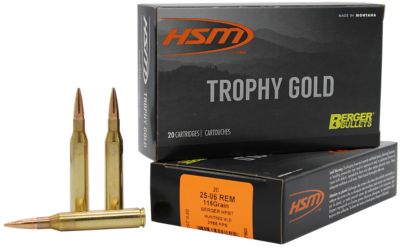 HSM Trophy Gold Extended Range .25-06 Remington 115-Grain Berger Hunting VLD Match Rifle Ammunition, 20 Rounds