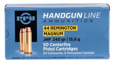 PPU .44 Magnum 240-Grain Jacketed Hollow Point Handgun Ammunition, 50 Rounds