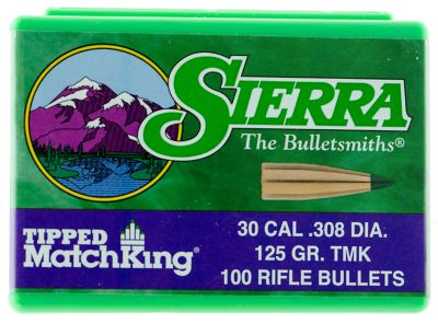 Sierra .30 Caliber 125-Grain Tipped MatchKing Reloading Rifle Bullets, 100 Rounds