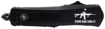 Templar Knife 2.69 in. Gen II Come And Take It Small OTF Tanto Folding Knife, Part Serrated Blade, Black AR-15 Aluminum Handle