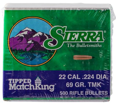 Sierra .22 Caliber 69-Grain Tipped MatchKing Reloading Rifle Bullets, 500 Rounds