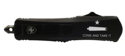 Templar Knife 2.69 in. Gen II Come And Take It Small OTF Tanto Folding Knife, Part Serrated Blade, Black Cannon Aluminum Handle