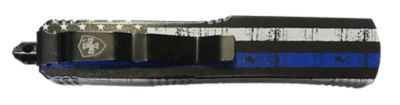 Templar Knife 3.43 in. Gen II Back The Blue Slim OTF Drop Point Knife, Black Oxide 440C SS Blade, Black/White Aluminum Handle