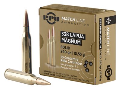 PPU Match .338 Lapua Magnum 240-Grain Copper Solid Rifle Ammunition, 10 Rounds