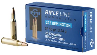 PPU Standard .222 Remington 50-Grain Soft Point Rifle Ammunition, 20 Rounds