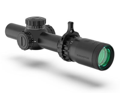 Swampfox Optics 1-6x 24mm Tomahawk II Rifle Scope, 30mm Tube, Bright Fiber Optic Green Reticle, Black