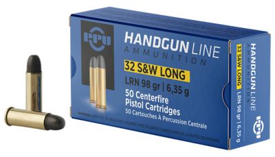 PPU .32 S&W Long 98-Grain Lead Round Nose Handgun Ammunition, 50 Rounds