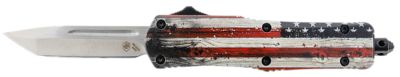 Templar Knife 2.69 in. Gen II Wood US Flag Small OTF Tanto Folding Knife, Powder-Coat 440C SS Blade, Aluminum Handle