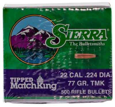 Sierra .22 Caliber 77-Grain Tipped MatchKing Reloading Rifle Bullets, 500 Rounds