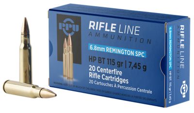 PPU Standard 6.8 Remington SPC 115-Grain Hollow Point Boat Tail Rifle Ammunition, 20 Rounds