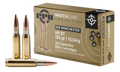 PPU Match .308 Win 155-Grain Hollow Point Boat Tail Rifle Ammunition, 20 Rounds