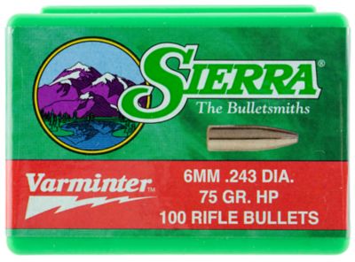 Sierra Varminter 6mm 75-Grain Hollow Point Reloading Rifle Bullets, 100 Rounds
