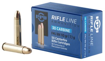 PPU Standard .30 Carbine 110-Grain Full Metal Jacket Round Nose Rifle Ammunition, 50 Rounds