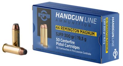 PPU .44 Magnum 300-Grain Semi Jacketed Flat Point Handgun Ammunition, 50 Rounds