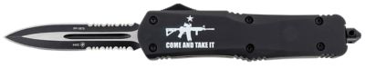 Templar Knife 3.5 in. Gen II Come And Take It Large OTF Dagger, Part Serrated Black Blade, Black AR-15 Gun Aluminum Handle