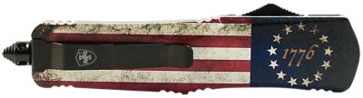 Templar Knife 2.69 in. Small Gen II Betsy Ross Flag OTF Drop Point Knife, Plain Black Oxide Black 440C SS Blade, Aluminum Handle
