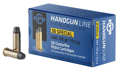 PPU .38 Special 158-Grain Semi Wadcutter Handgun Ammunition, 50 Rounds