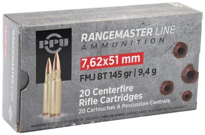 PPU Rangemaster 7.62x51mm NATO 145-Grain Full Metal Jacket Boat Tail Rifle Ammunition, 20 Rounds
