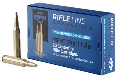 PPU Standard 7mm Remington Mag 174-Grain Pointed Soft Point Boat Tail Rifle Ammunition, 20 Rounds