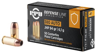 PPU Defense .380 ACP 94-Grain Jacketed Hollow Point Handgun Ammunition, 50 Rounds