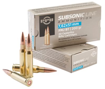 PPU Subsonic 7.62x51mm NATO 200-Grain Full Metal Jacket Boat Tail Rifle Ammunition, 20 Rounds