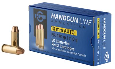 PPU 10mm Auto 170-Grain Flat Point Jacketed Handgun Ammunition, 50 Rounds