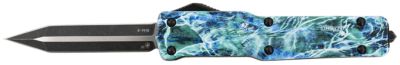 Templar Knife 3.16 in. Premium Weighted Slim OTF Dagger, Black Oxide D2 Steel Blade, Mossy Oak Seafoam Alloy Handle