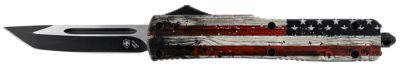 Templar Knife 3.43 in. Gen II Wood US Flag Slim OTF Tanto Folding Knife, Black Oxide Stonewashed 440C SS Blade, Aluminum Handle