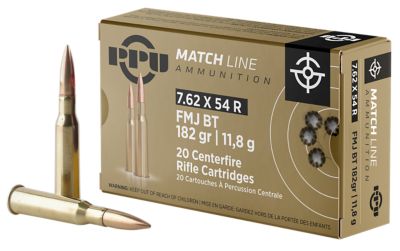 PPU Match 7.62X54mmR 182-Grain Full Metal Jacket Rifle Ammunition, 20 Rounds