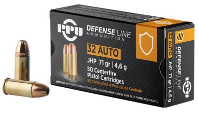 PPU Defense .32 ACP 71-Grain Jacketed Hollow Point Handgun Ammunition, 50 Rounds