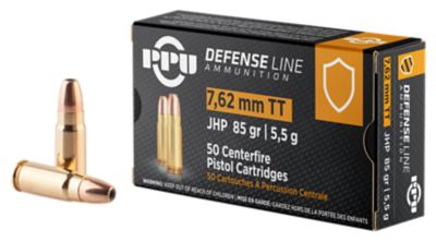 PPU Defense 7.62x25mm Tokarev 85-Grain Jacketed Hollow Point Handgun Ammunition, 50 Rounds