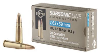 PPU Subsonic 7.62X39mm 182-Grain Full Metal Jacket Boat Tail Rifle Ammunition, 20 Rounds