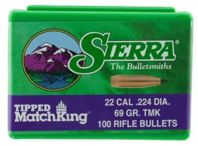 Sierra .22 Caliber 69-Grain Tipped MatchKing Reloading Rifle Bullets, 100 Rounds