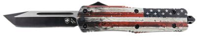 Templar Knife 3.5 in. Gen II Wood US Flag Large OTF Tanto Folding Knife, Black Oxide Stonewashed 440C SS Blade, Aluminum Handle
