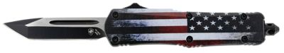 Templar Knife 2.69 in. Gen II US Flag Small OTF Tanto Folding Knife, Black Oxide Stonewashed 440C SS Blade, Aluminum Handle